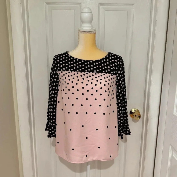 Talbots Tops - Talbots Black & Pink Polka Dot Blouse